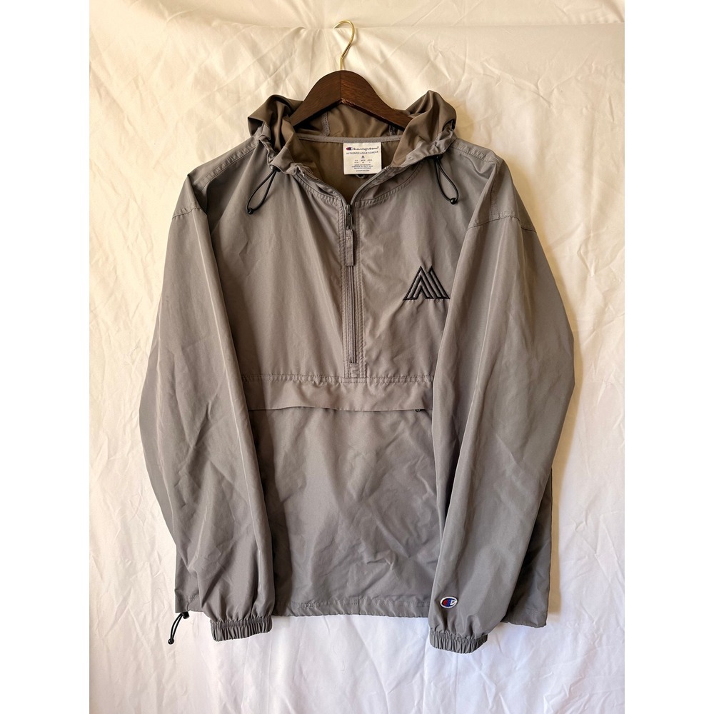 Champion Mens Gray Quarter Zip Hooded Windbreaker Pullover Jacket Size M